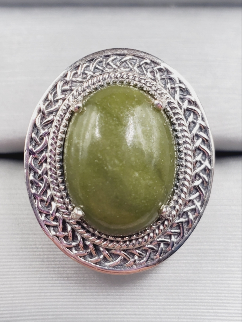 7 Carat Connemara Green Marble 925 Sterling Silver Statement Ring